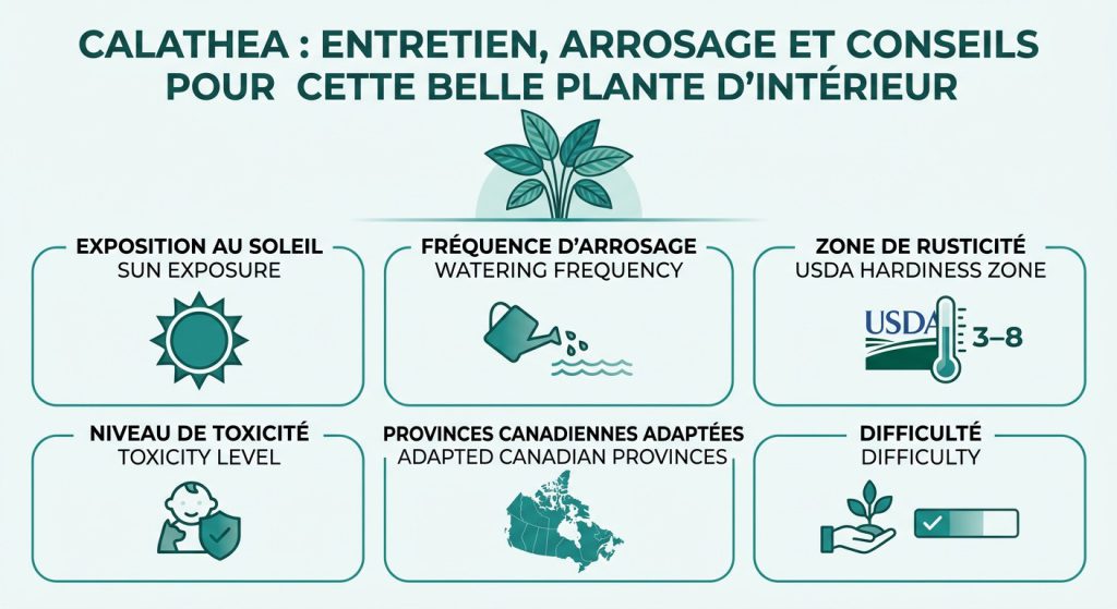 Calathea : entretien, arrosage et conseils pour cette belle plante d'intérieur — infographie soins et zones de rusticité