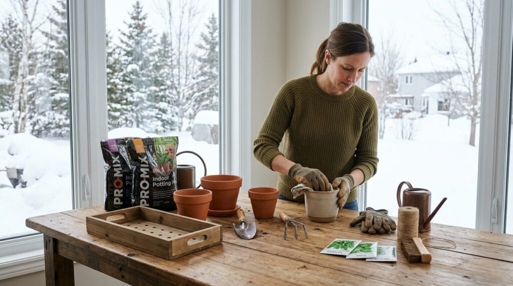 Cultiver des herbes aromatiques en hiver au Canada — étape 1, illustration guide pratique