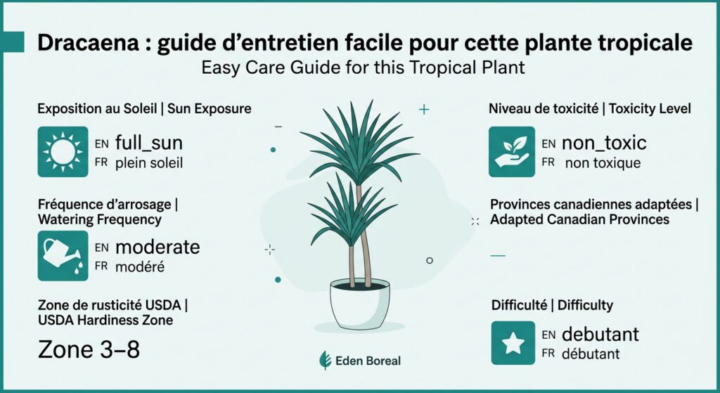 Dracaena : guide d'entretien facile pour cette plante tropicale — infographie soins et zones de rusticité