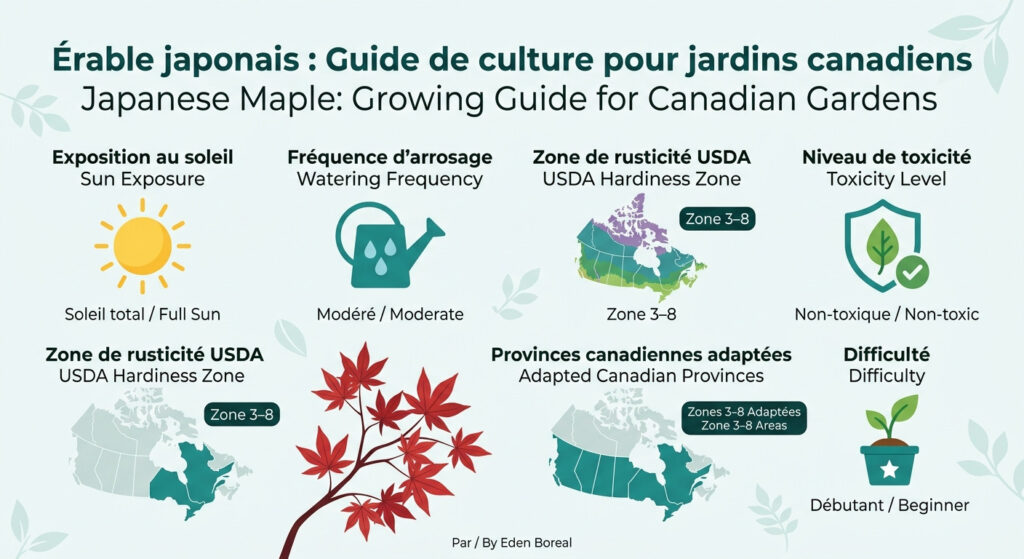 Érable japonais Guide de culture pour jardins canadiens - infographie soins et zones de rusticité