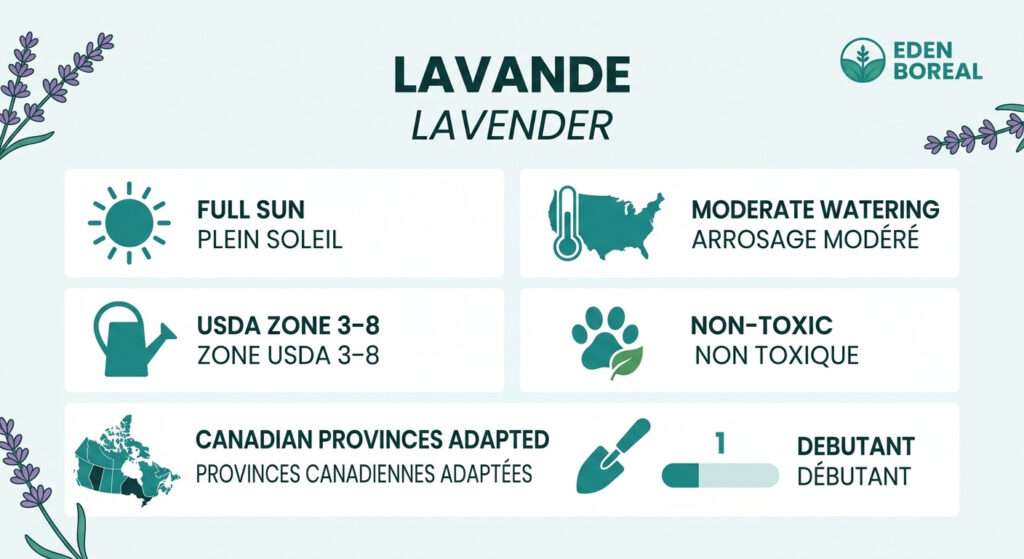 Lavande - infographie soins et zones de rusticité