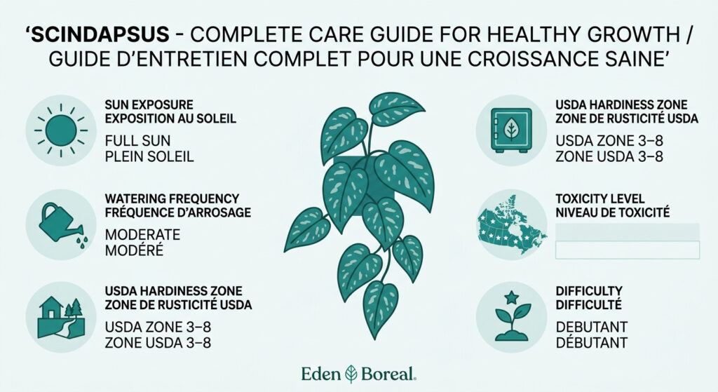 Scindapsus - Complete Care Guide for Healthy Growth — care & hardiness zone infographic